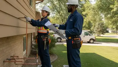 Minneapolis, MN plumber repairing emergency plumbing service equipment for a local home or business
