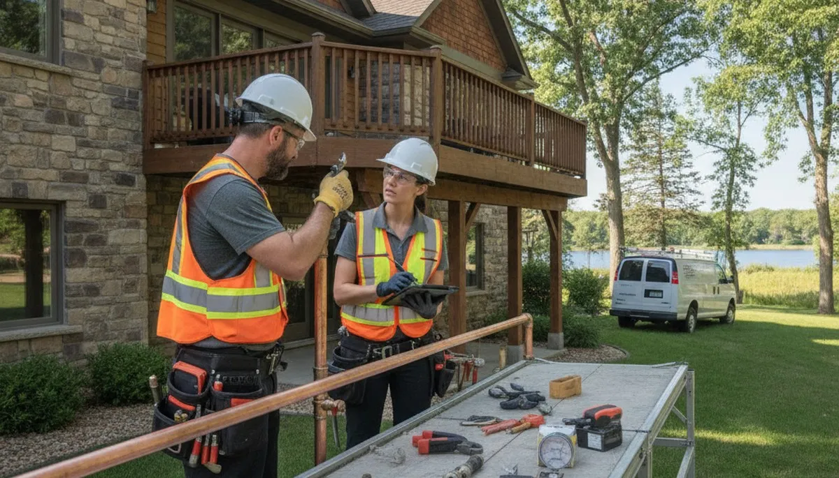 Minneapolis, MN plumber repairing an emergency pipe leak for a plumbing service call