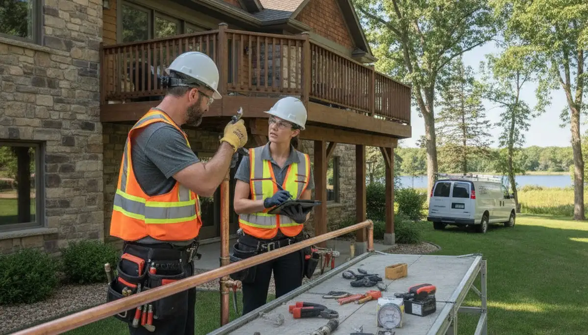 Minneapolis, MN plumber repairing an emergency pipe leak for a plumbing service call