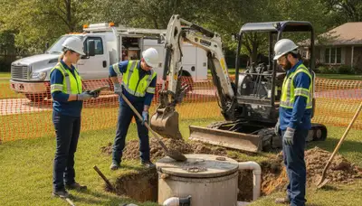 Minneapolis, MN septic repair plumber inspecting and fixing a home septic system for emergency service