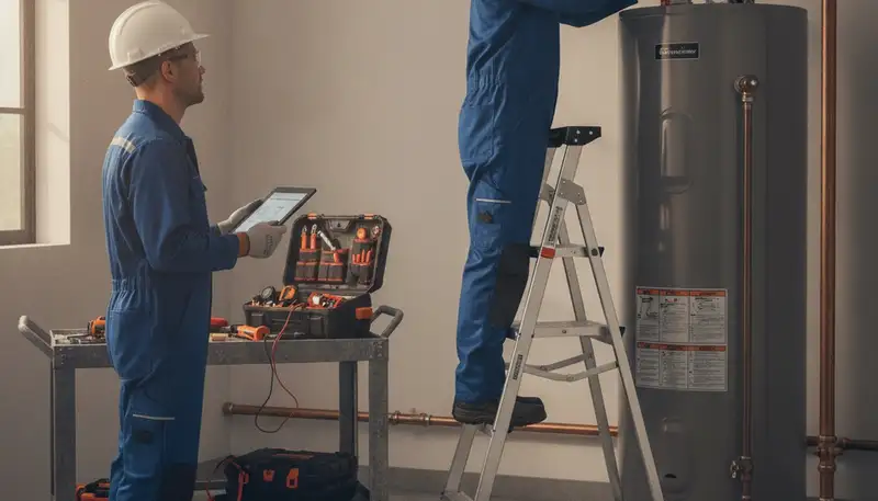 Minneapolis, MN plumber repairing a water heater for fast emergency plumbing service